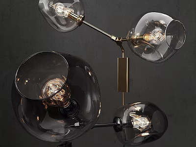 Modern Wall Lamp With Smoke Glass Shades And Brass Metal Bracket Design 3d model