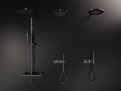 Black Modern Shower Faucet With Multiple Heads Handheld Sprayers And Mounting Brackets 3d model