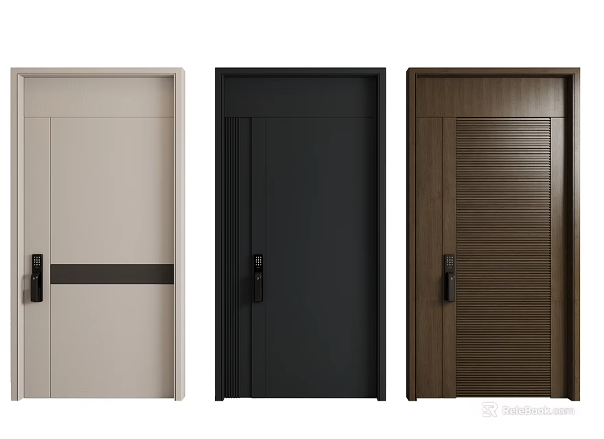 Modern Swing Doors In Different Colors With Stylish Panel Designs For Home Interior 3d model