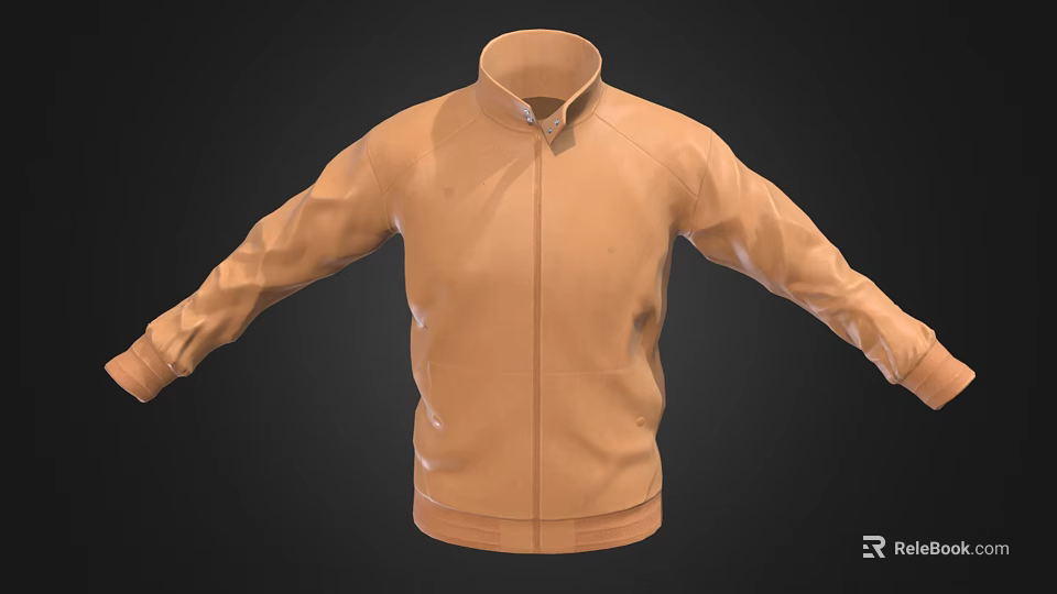 Stylish Brown Jacket Featuring Stand Collar Zipper And Long Sleeves Design 3d model 