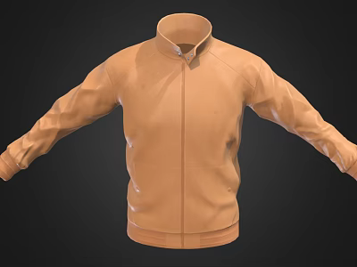 Stylish Brown Jacket Featuring Stand Collar Zipper And Long Sleeves Design 3d model