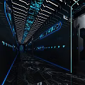 Modern Luxury KTV Interior With Blue Lighting Round Ceiling Marble Floor And Bar Counter