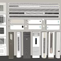 Different Types of White Air Conditioners and Fans Displayed on Light Background