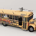 Yellow School Bus With Graffiti Metal Mesh Windows Barbed Wire And Chains 3d model