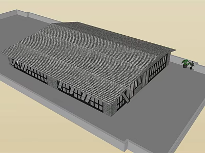Large Industrial Building Structure With Tile Roof And Multiple Windows Design 3d model