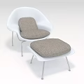Modern Minimalist White Lounge Chair With Light Brown Upholstered Ottoman And Metal Legs