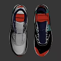 White Athletic Sneakers With Teal Side Panels Red Outsole Black Trim And White Shoelaces