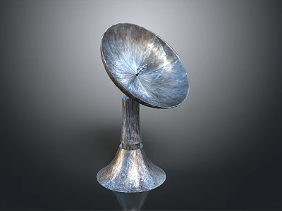 Metallic Horn Shaped Decorative Sculpture With Shiny Surface And Polished Base 3d model
