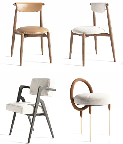 Modern Stylish Dining Chairs With Wooden Legs And Various Upholstered Seats In Unique Back Designs 3d model