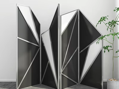 Stylish Modern Geometric Screen With Black Silver Frame For Indoor Decoration 3d model