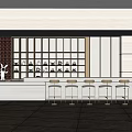 Modern Sales Office Interior With Reception Desk Display Shelves And Bar Stools