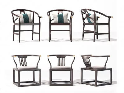 Modern Leisure Chairs With Dark Wooden Frames Armrests And Various Backrest Designs 3d model