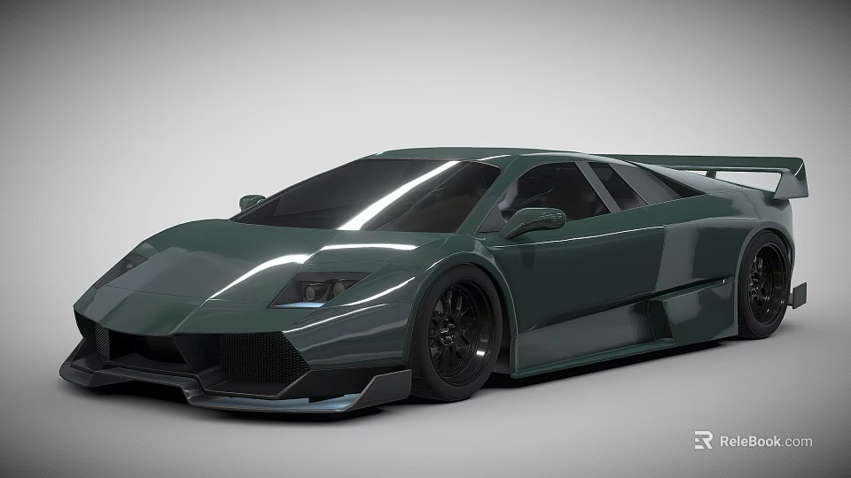 Dark Green Sports Car With Sleek Design And Black Wheels Rear Spoiler 3d model 