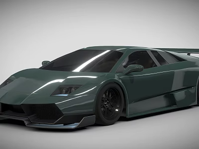 Dark Green Sports Car With Sleek Design And Black Wheels Rear Spoiler 3d model