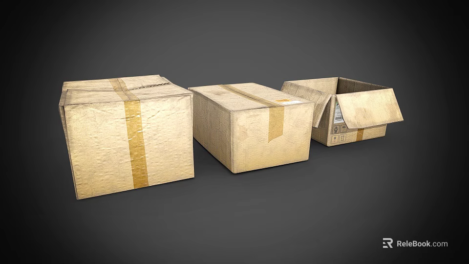 Brown Cardboard Packaging Boxes With Yellow Tape Some Closed And One Open 3d model 