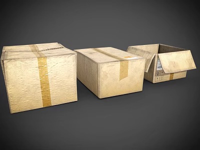Brown Cardboard Packaging Boxes With Yellow Tape Some Closed And One Open 3d model