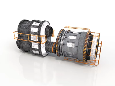 Industrial Mechanical Equipment With Metal Structure Orange Railings And Gray White Body 3d model