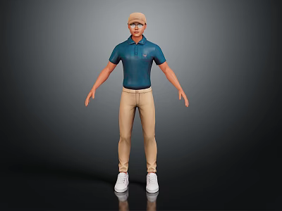 3D Male Character Model With Blue Polo Shirt Beige Pants White Shoes And Cap 3d model