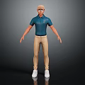 3D Male Character Model With Blue Polo Shirt Beige Pants White Shoes And Cap