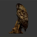 Realistic Owl Sculpture Perched On Detailed Tree Stump Home Decor Piece