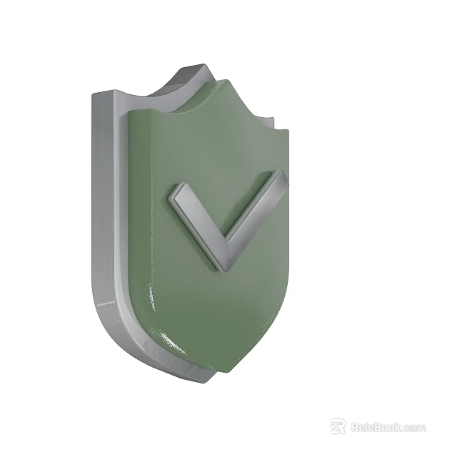 Office Desk Featuring Green Shield Icon With Silver Check Mark Design 3d model