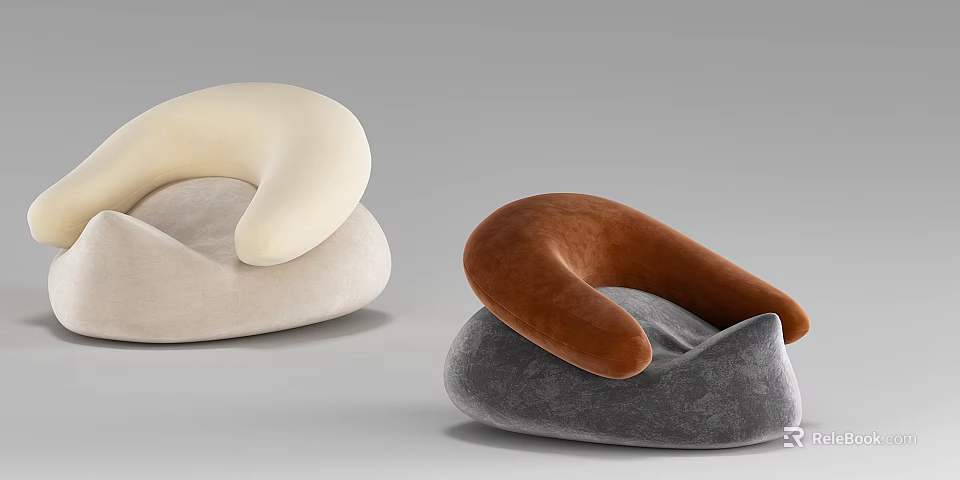 Modern Design Single Chair with Beige Brown Soft Velvet and Unique Shape 3d model 