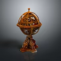 Vintage Decorative Globe Ornament With Intricate Metal Framework And Carved Base