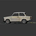 Old White Vintage Car Model Displayed On Gray Platform With Retro Design 3d model