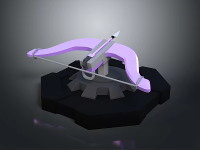3D Model Purple Bow Weapon With Silver Components On Black Base Stand 3d model