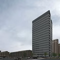 Modern Office Building With Glass Facade In Urban City Skyline Street View