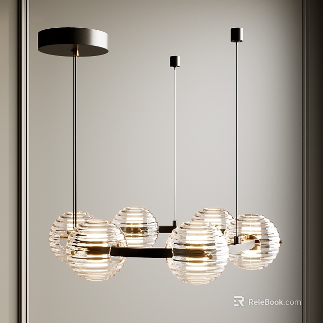 Modern Chandelier Design With Transparent Spherical Shades And Metal Hanging Structure 3d model 