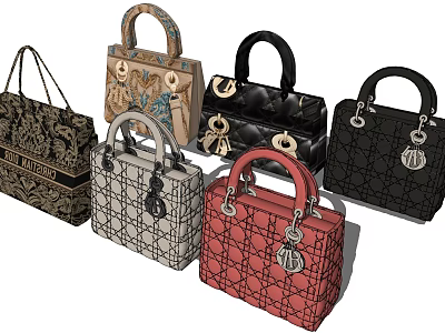 Trendy Designer Handbags With Various Colors Embroidered Details Quilted Patterns And Metal Hardware 3d model