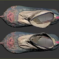 Traditional Chinese Embroidered Shoes With Blue Cloth Upper Pink Patterns And Wooden Soles