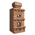 Classic Two Tiered Brick Fireplace With Burning Flames And Traditional Design
