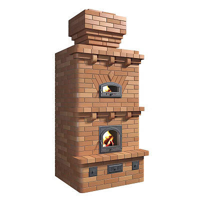 Classic Two Tiered Brick Fireplace With Burning Flames And Traditional Design 3d model