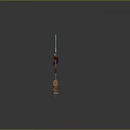 Long Handled Decorative Weapon With Green Flame Design Red Flag Blue Clouds And Red Sun