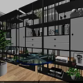 Modern Study Room With Black White Bookshelf Decor And Green Plants
