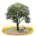Arbor Centered Community Landscape With Circular Green Space And People Resting Leisurely