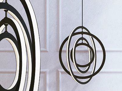 Modern Circular Ring Chandelier with Black and White Design Hanging on White Wall 3d model