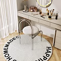 Stylish Dressing Table Setup With Cosmetics Skincare Products And Chair On Handmade Rug