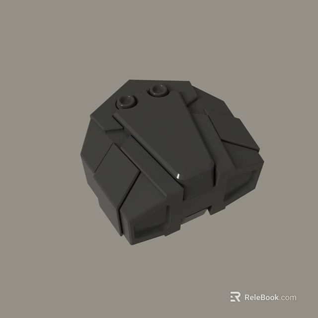 Black Geometric Mechanical Part With Polygonal Surface And Two Circular Holes 3d model 