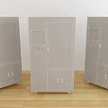 Three Blue Commercial Smart Storage Cabinets With Transparent Doors And Digital Screens