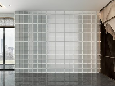 White Glass Block Wall Design In Modern Interior Space With Transparent Texture And Clean Lines 3d model