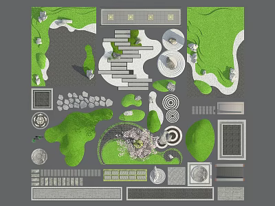 Garden Ornaments Design Featuring Greenery Stones Circular Decor Steps And Flower Accents 3d model