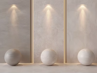 Beige Textured Wall Illuminated by Wall Lamps with Front Decorative White Spheres 3d model