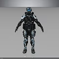 Futuristic Mechanical Armor Character With Blue And Black Full Body Design