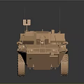 Six Wheeled Armored Military Vehicle With Bronze Finish And Mounted Equipment On Dark Background