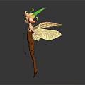 Fairy Themed Outdoor Light Decoration With Brown Body Green Leaf And Transparent Wings Design