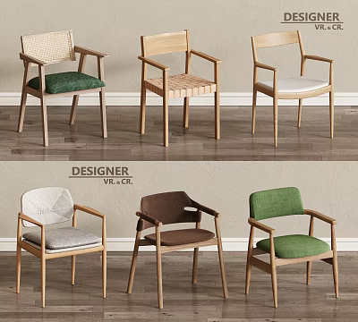 Designer Single Chairs With Various Colors Wooden Frames And Fabric Seats 3d model
