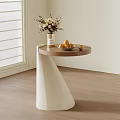 Modern Side Table With Round Wooden Top White Base Fresh Flowers And Fruits